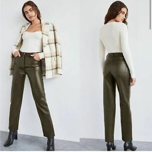 Aritzia Melina Olive Green Leather Pants
